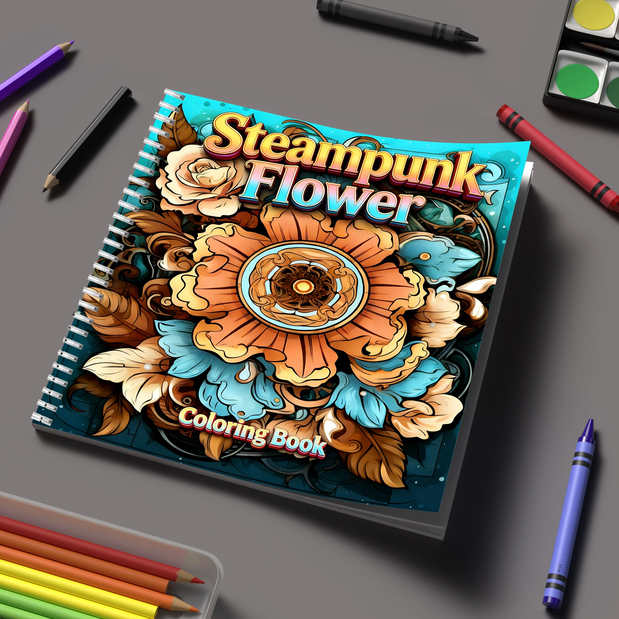 School Supplies - Libro da colorare Fiori Steampunk per