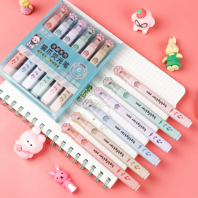6 pezzi/pacco Kawaii Cat Claw  - Pastel Highlighter Set Double Ended recensione e prezzo